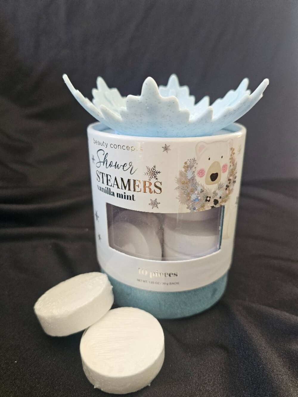 Beauty Concepts Vanilla Mint Shower Steamers Gift Set | 10 Pieces | Snowflake Tr